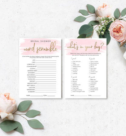 Watercolour Pink | Printable Bridal Shower Games Bundle Template