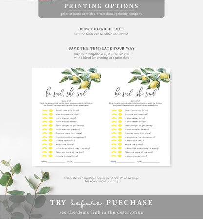 Tuscan Lemons | Printable Bridal Shower Games Bundle - Black Bow Studio