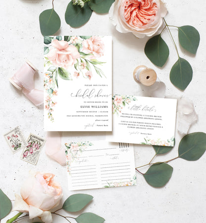 Pemberley Floral Pink | Printable Bridal Shower Invitation Suite - Black Bow Studio