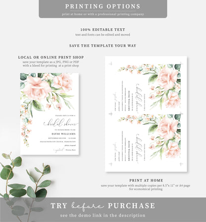 Pemberley Floral Pink | Printable Bridal Shower Invitation Suite - Black Bow Studio