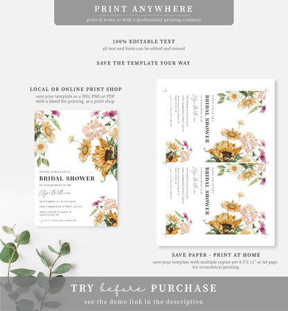 Mews Floral White | Printable Bridal Shower Invitation