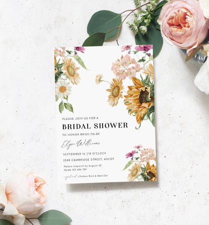 Mews Floral White | Printable Bridal Shower Invitation