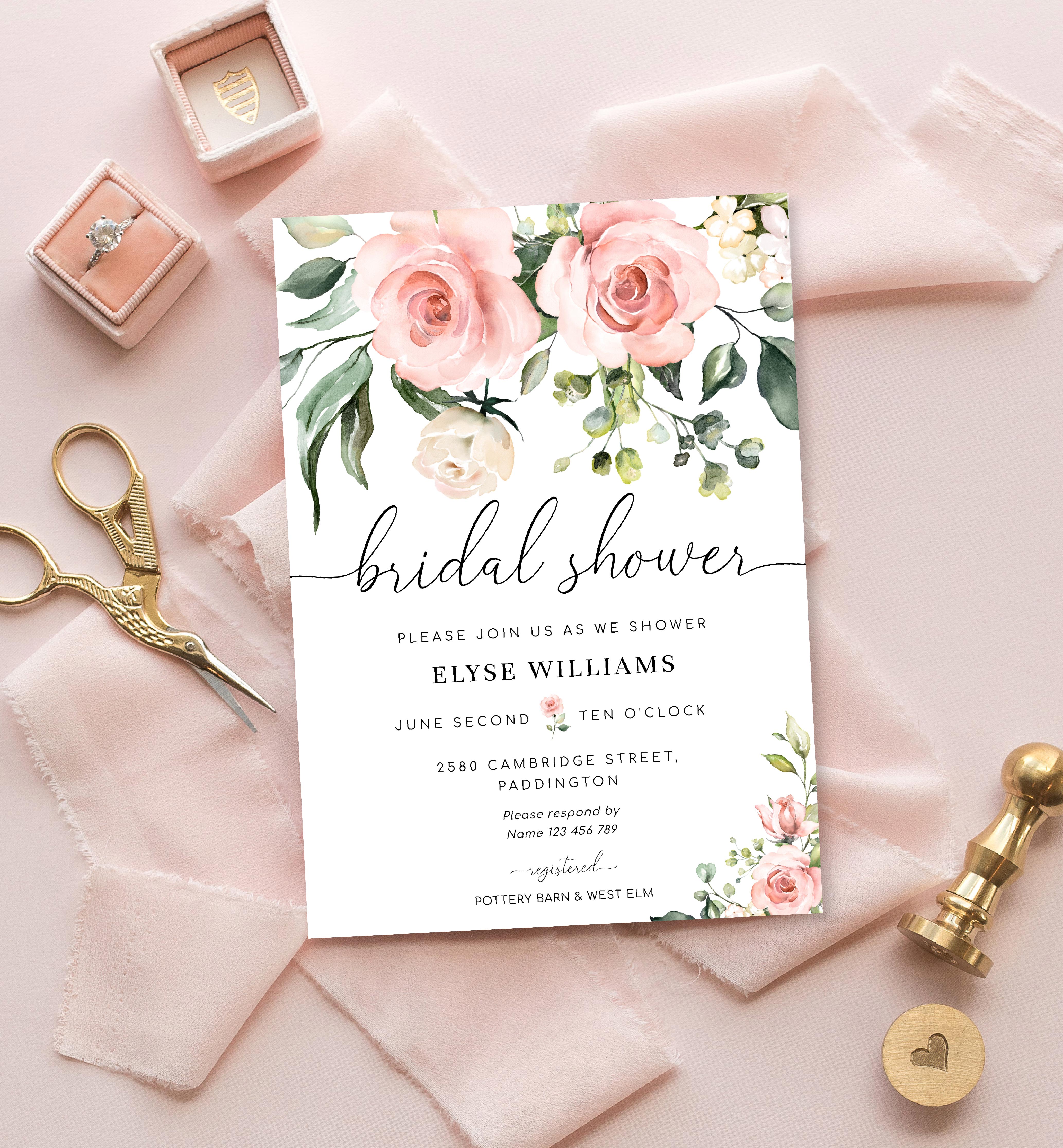 Darcy Floral Pink | Printable Bridal Shower Invitation Suite