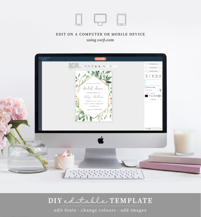 Everly Greenery | Printable Bridal Shower Invitation Suite Template