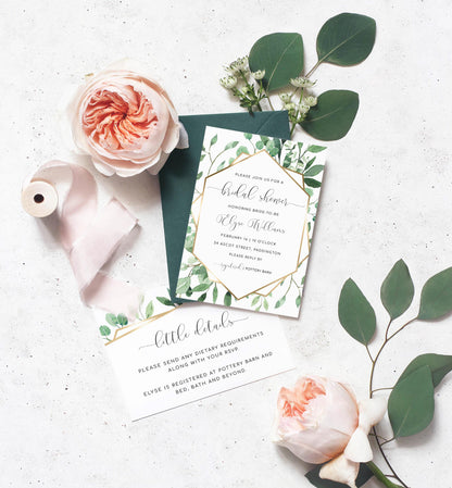 Everly Greenery | Printable Bridal Shower Invitation Suite Template