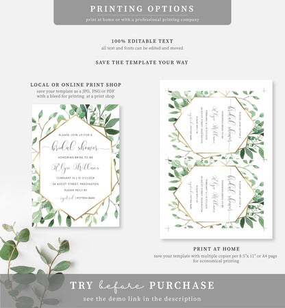 Everly Greenery | Printable Bridal Shower Invitation Suite Template