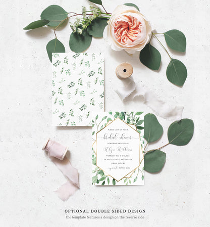 Everly Greenery | Printable Bridal Shower Invitation Suite Template