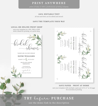 Muted Greenery | Printable Bridal Shower Invitation