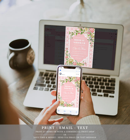 Trianon Pink | Printable Bridal Shower Invitation Suite - Black Bow Studio