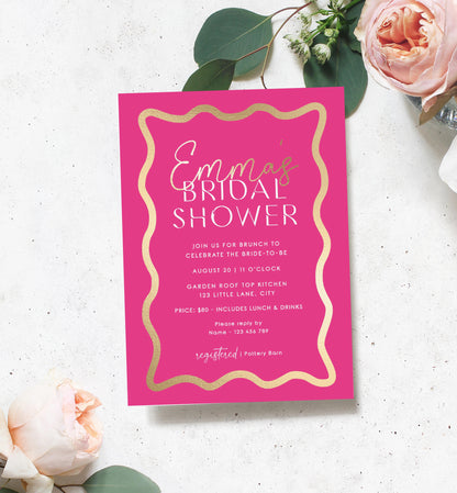 Wave Hot Pink Gold | Printable Bridal Shower Invitation Template