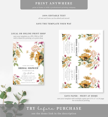 Mews Floral White | Printable Bridal Shower Invitation