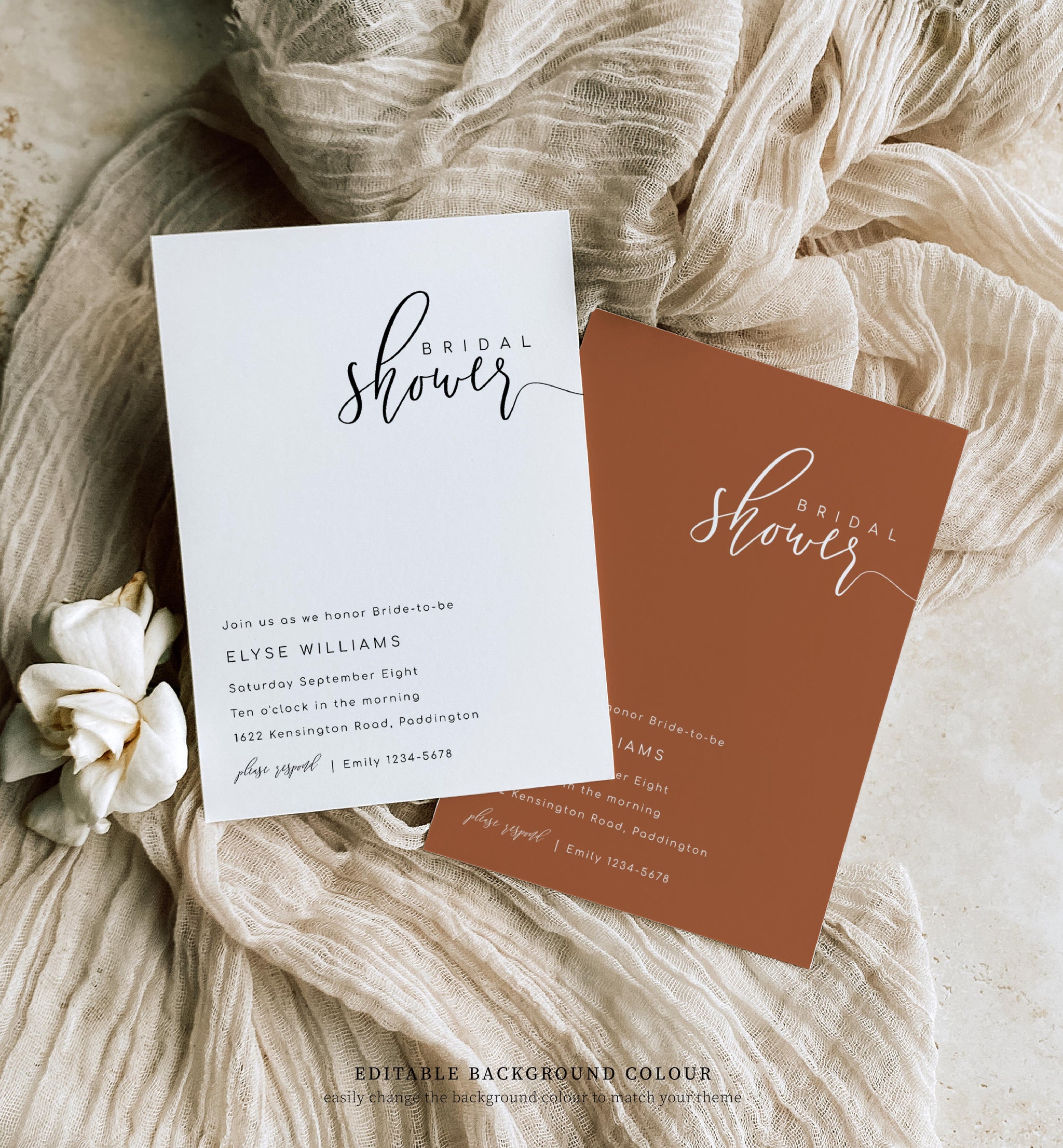 Lucas Script White | Printable Bridal Shower Invitation – Black Bow Studio