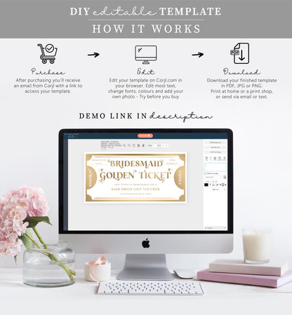 Golden Ticket Gold | Printable Bridesmaid Custom Gift Voucher Template