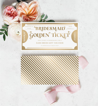 Golden Ticket Gold | Printable Bridesmaid Custom Gift Voucher Template