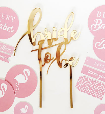 Cake Topper Gold Mirror Acrylic | Bride To Be - Black Bow Studio