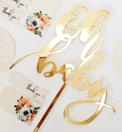 Cake Topper Gold Mirror Acrylic | Oh Baby - Black Bow Studio