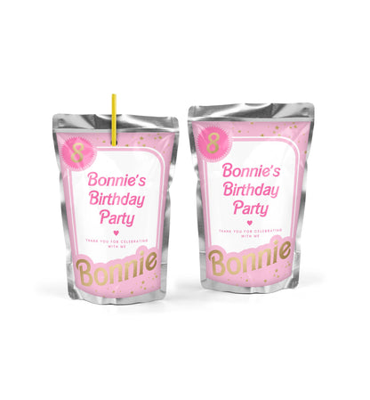 Barbie Party Pink Gold | Printable Juice Pouch Label Template