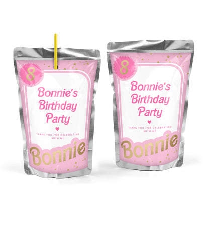 Barbie Party Pink Gold | Printable Juice Pouch Label Template