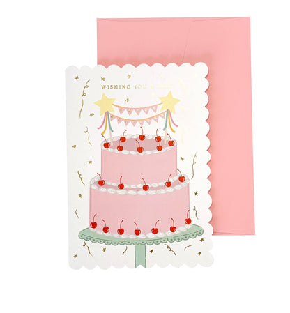 Cherry Cake Pink Gold | Birthday Greeting Card