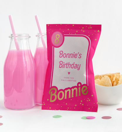 Barbie Party Hot Pink Gold | Printable Chip Packet Favour Template