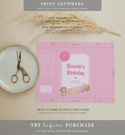 Barbie Party Pink Gold | Printable Chip Packet Favour Template