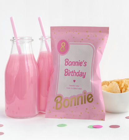 Barbie Party Pink Gold | Printable Chip Packet Favour Template