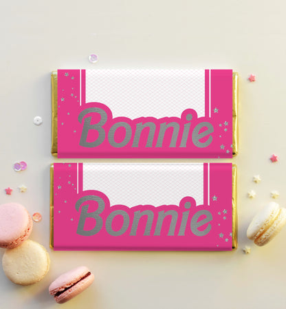 Barbie Party Hot Pink Silver | Printable Chocolate Bar Favour Wrappers Template