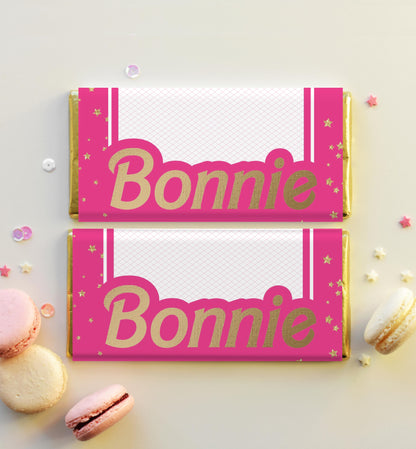 Barbie Party Hot Pink Gold | Printable Chocolate Bar Favour Wrappers Template