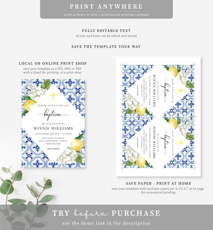 The Med Lemons | Printable Baptism Invitation Template