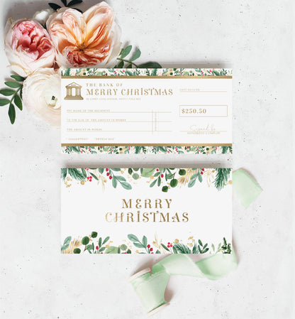 Merriment White Gold | Printable Christmas Cheque Gift Voucher