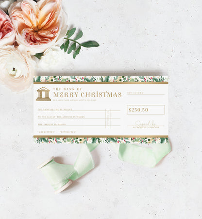 Merriment White Gold | Printable Christmas Cheque Gift Voucher