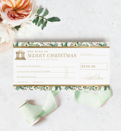 Merriment White Gold | Printable Christmas Cheque Gift Voucher