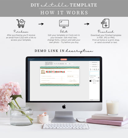 Stripe Green Gold | Printable Christmas Cheque Gift Voucher