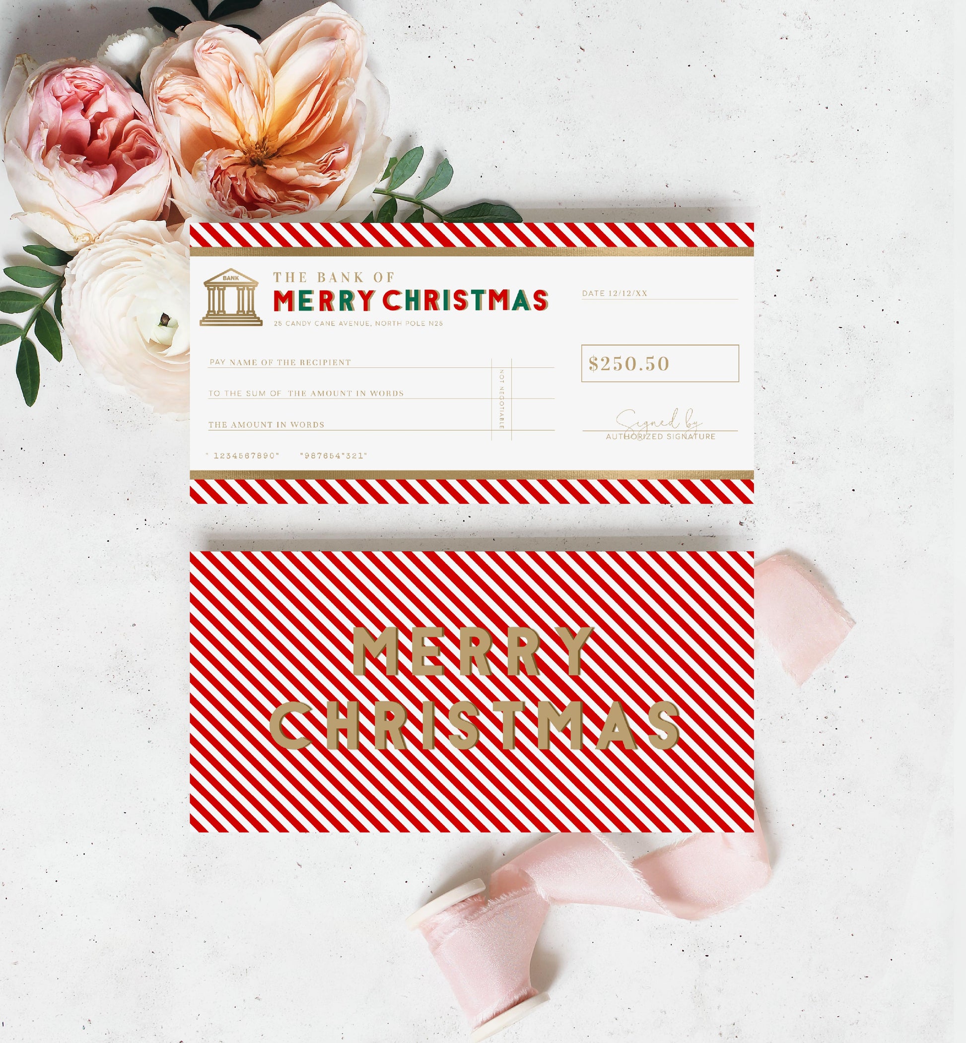 Christmas Cheque Template, Fake Bank Cheque Gift Voucher, Christmas Bonus Cheque, Novelty Bank Cheque, Custom Printable Gift Certificate Christmas Present, Christmas Gift Coupon, Stripe