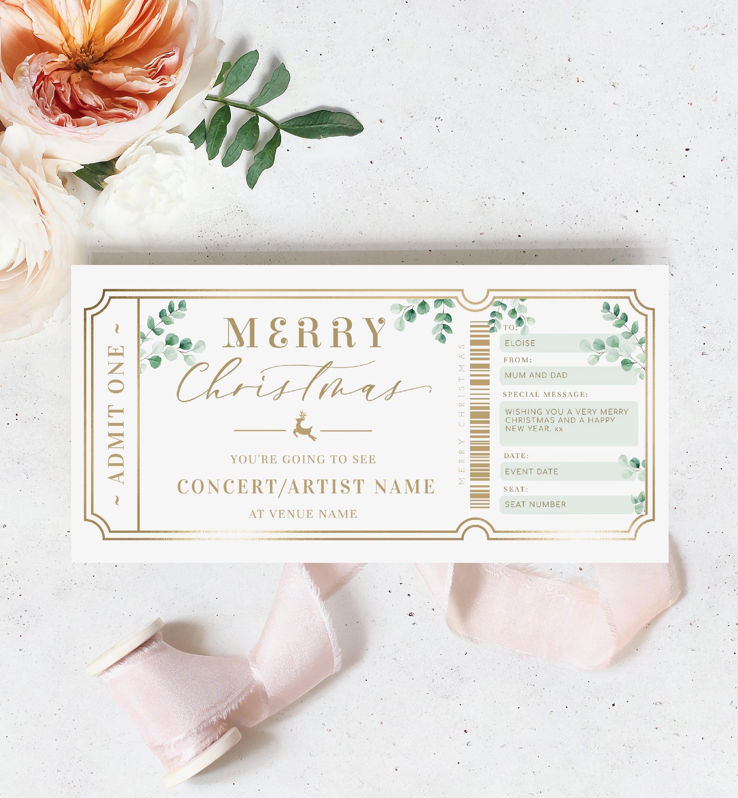 Ferras Green | Printable Christmas Concert Custom Gift Voucher Template