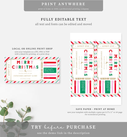 Stripe Multi Gold | Printable Christmas Concert Custom Gift Voucher Template