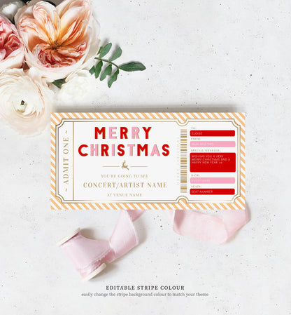 Stripe Pink Gold | Printable Christmas Concert Custom Gift Voucher Template