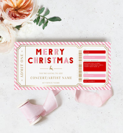 Stripe Pink Gold | Printable Christmas Concert Custom Gift Voucher Template