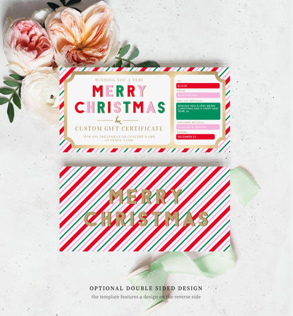 Stripe Pink Multi | Printable Christmas Custom Gift Voucher Template