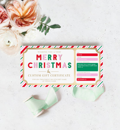 Stripe Pink Multi | Printable Christmas Custom Gift Voucher Template