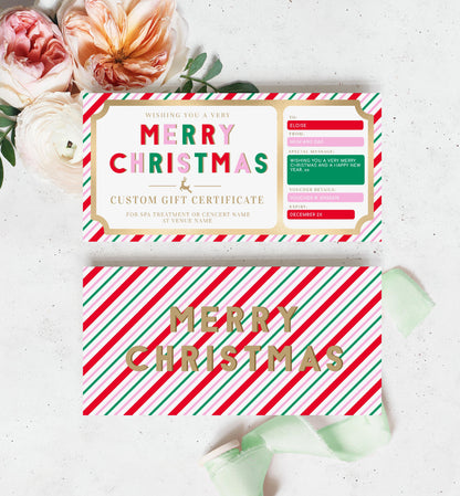 Stripe Pink Multi | Printable Christmas Custom Gift Voucher Template