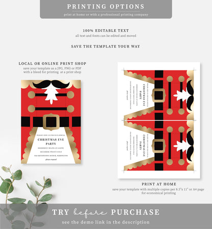 Nutcracker Coat Red | Printable Christmas Party Invitation