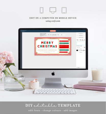 Stripe Red Gold | Printable Christmas Custom Gift Voucher Template