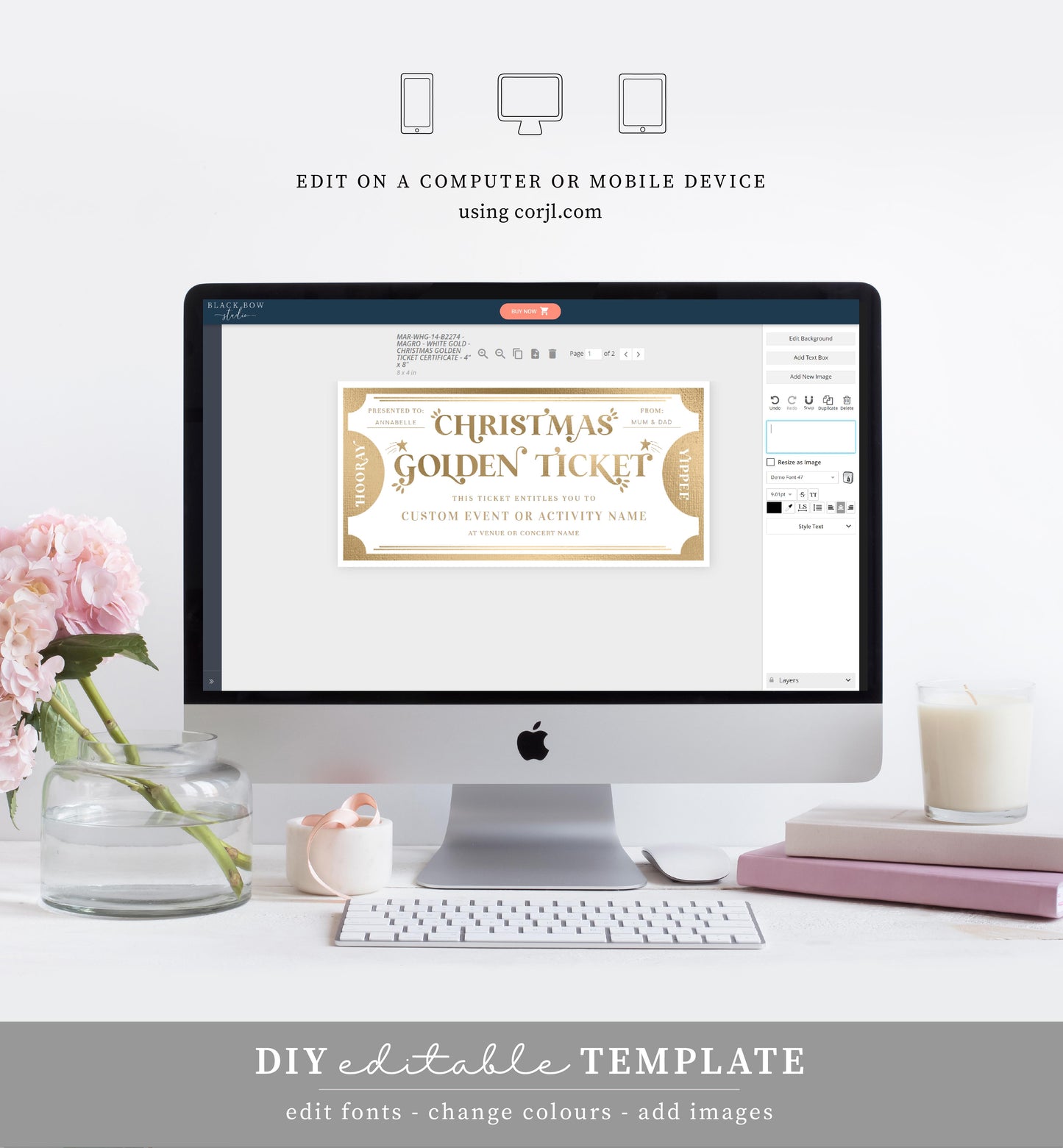 Golden Ticket Gold | Printable Christmas Custom Gift Voucher Template