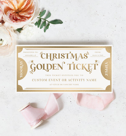 Editable Christmas Golden Ticket Custom Gift Voucher Template, Christmas Gift Certificate, Unisex Christmas Printable Present Coupon, Margo