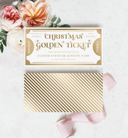 Golden Ticket Gold | Printable Christmas Custom Gift Voucher Template