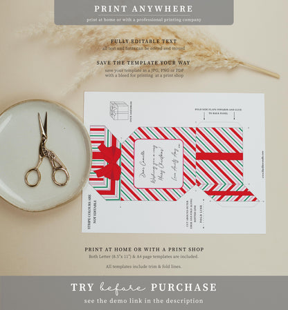 Stripe White Red | Printable Christmas Present Money Wallet Template