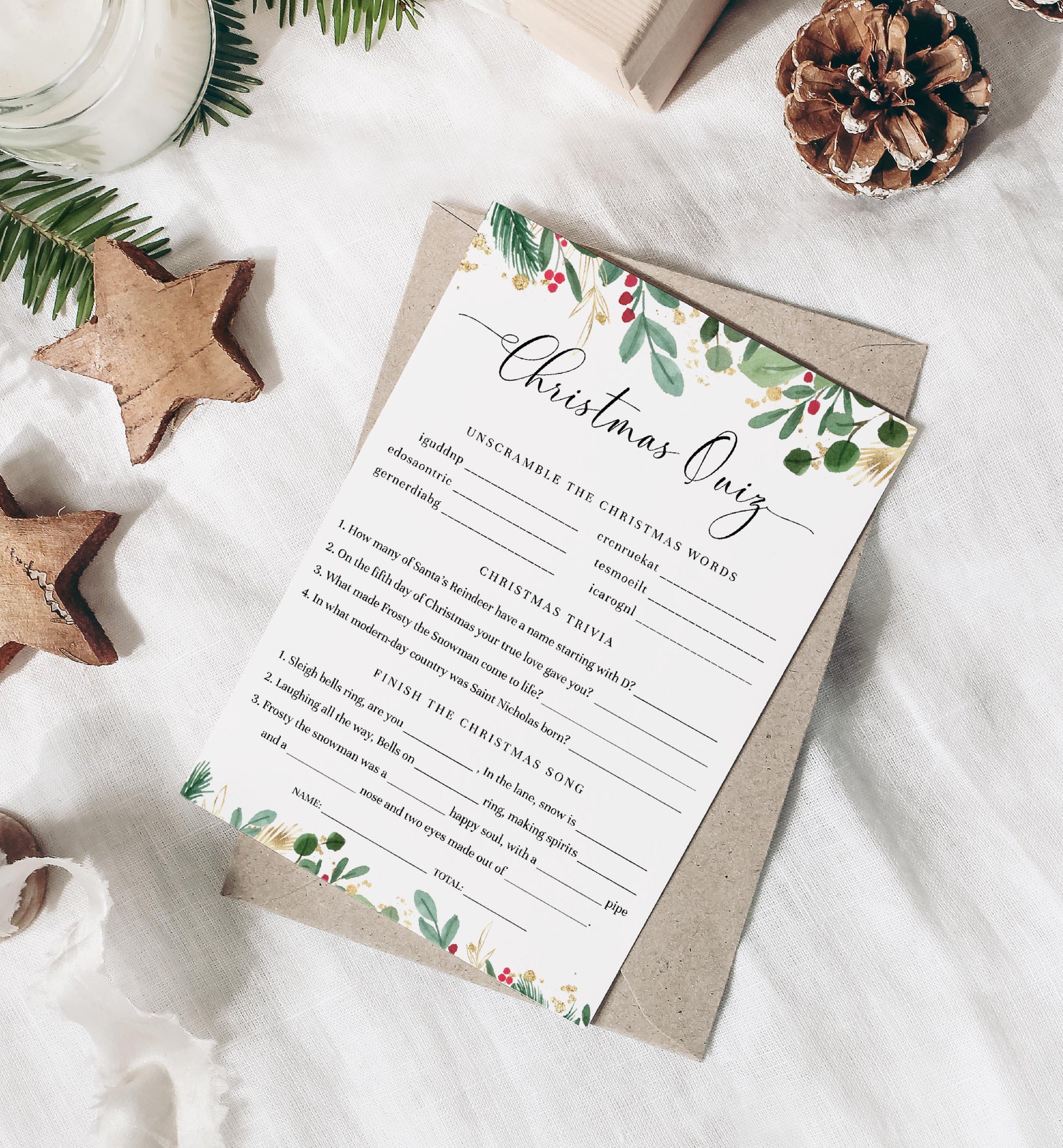 Merriment Christmas | Printable Christmas Quiz Game - Black Bow Studio