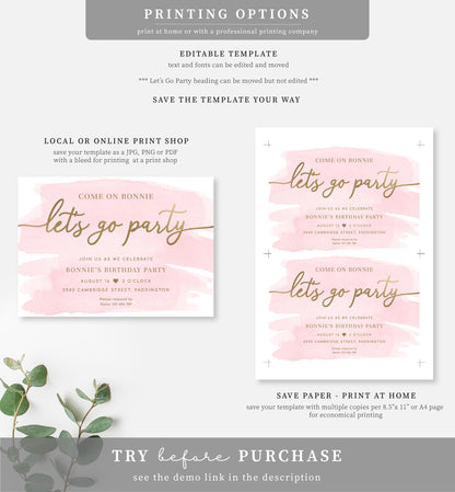 Watercolour Pink | Printable Barbie Birthday Invitation - Black Bow Studio