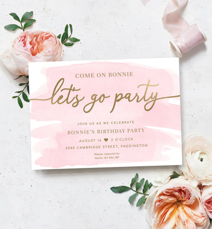 Watercolour Pink | Printable Barbie Birthday Invitation - Black Bow Studio